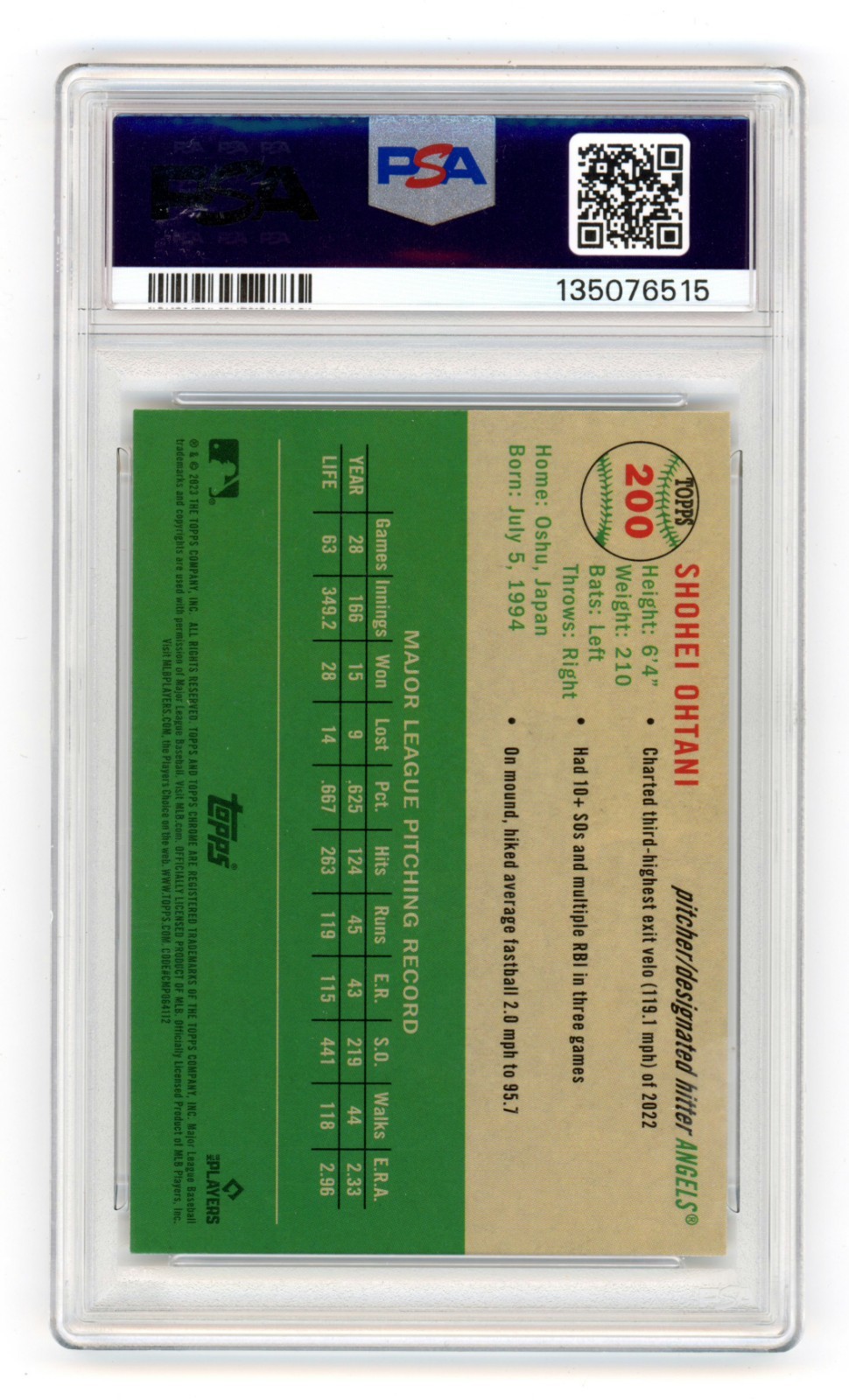 Shohei Ohtani 2023 Topps Chrome Platinum GOLD PRISM REFRACTOR SSP PSA 9 PR ~10