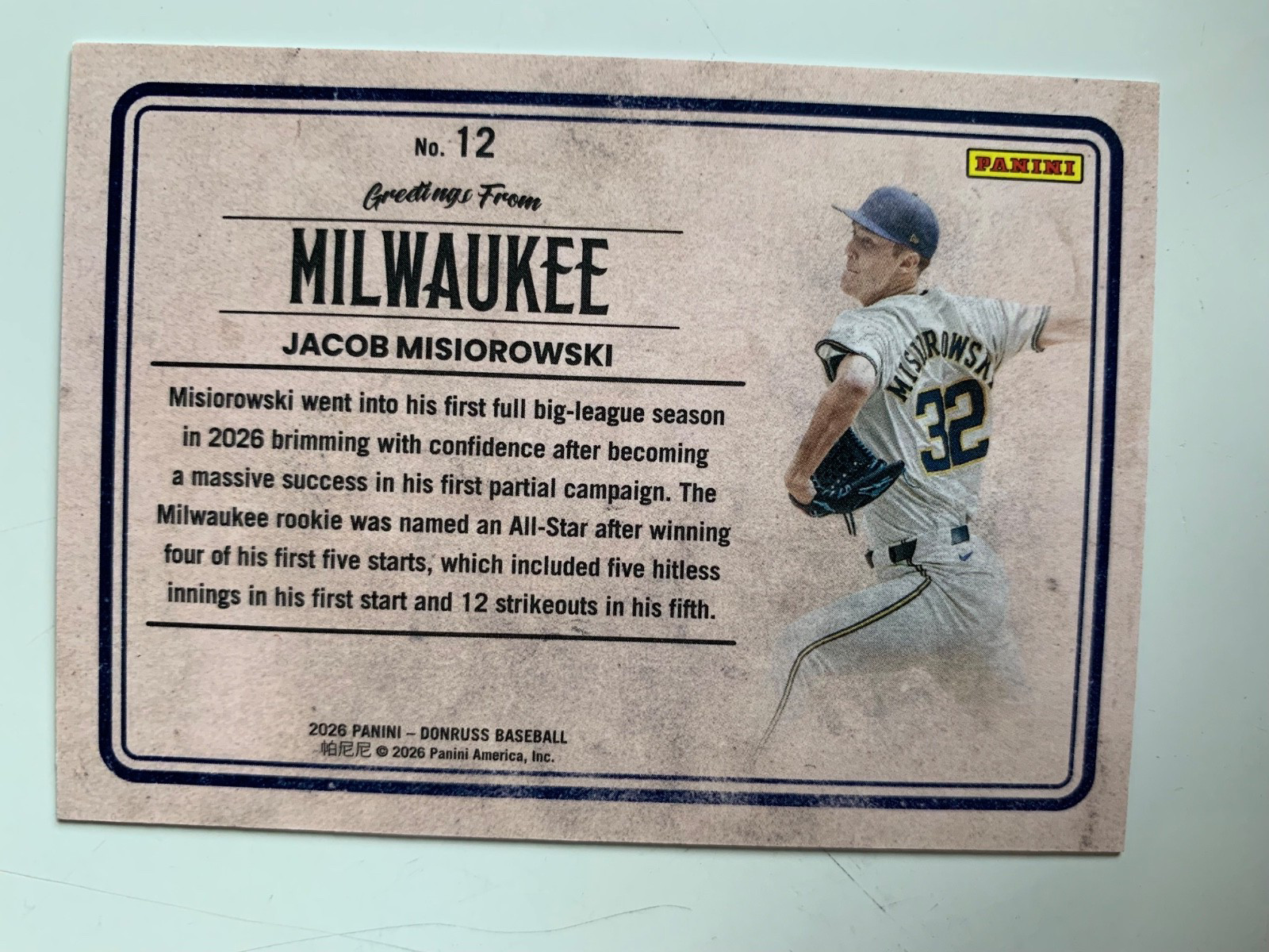 2026 Panini Donruss Greetings From JACOB MISIOROWSKI! Milwaukee Brewers