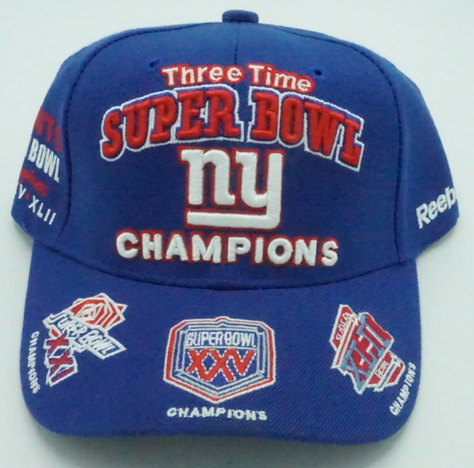 NFL New York Giants Reebok Adult Adjustable Fit 3X Super Bowl Champs Cap Hat NEW