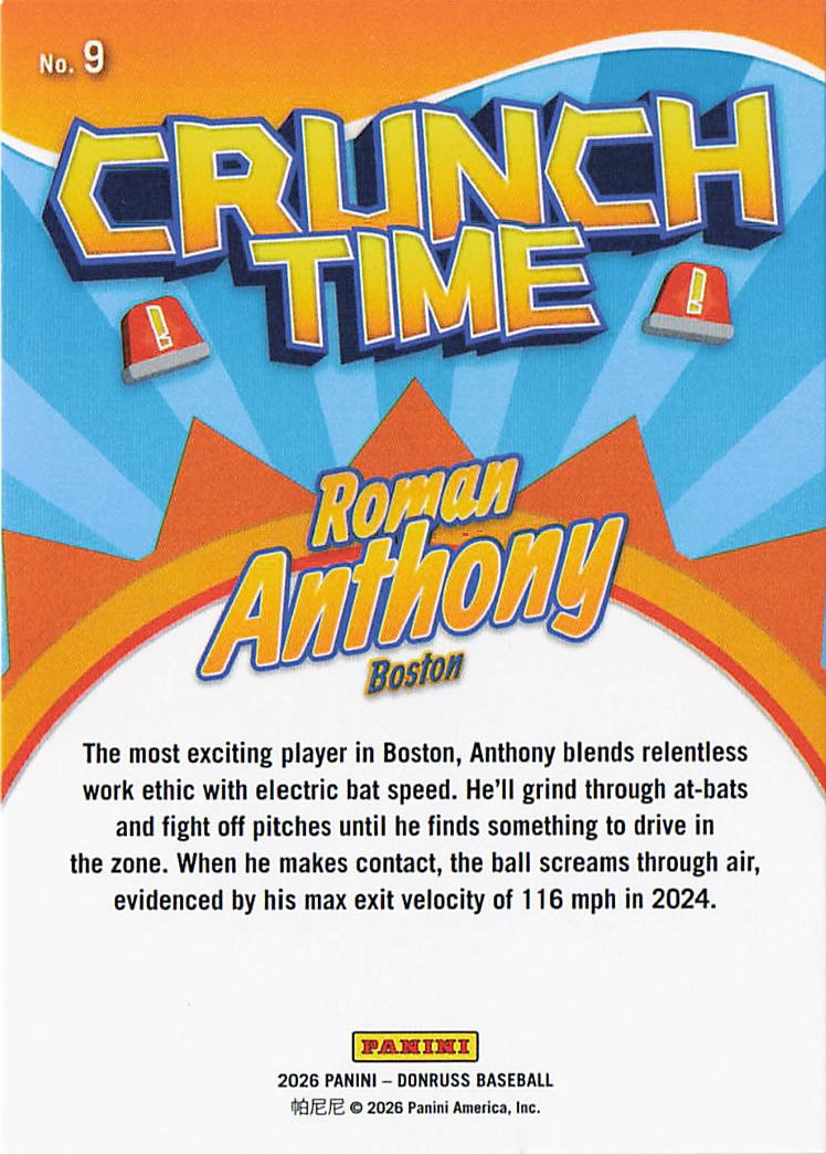 2026 Donruss Baseball Inserts “Crunch Time” You Pick Cards #1-20