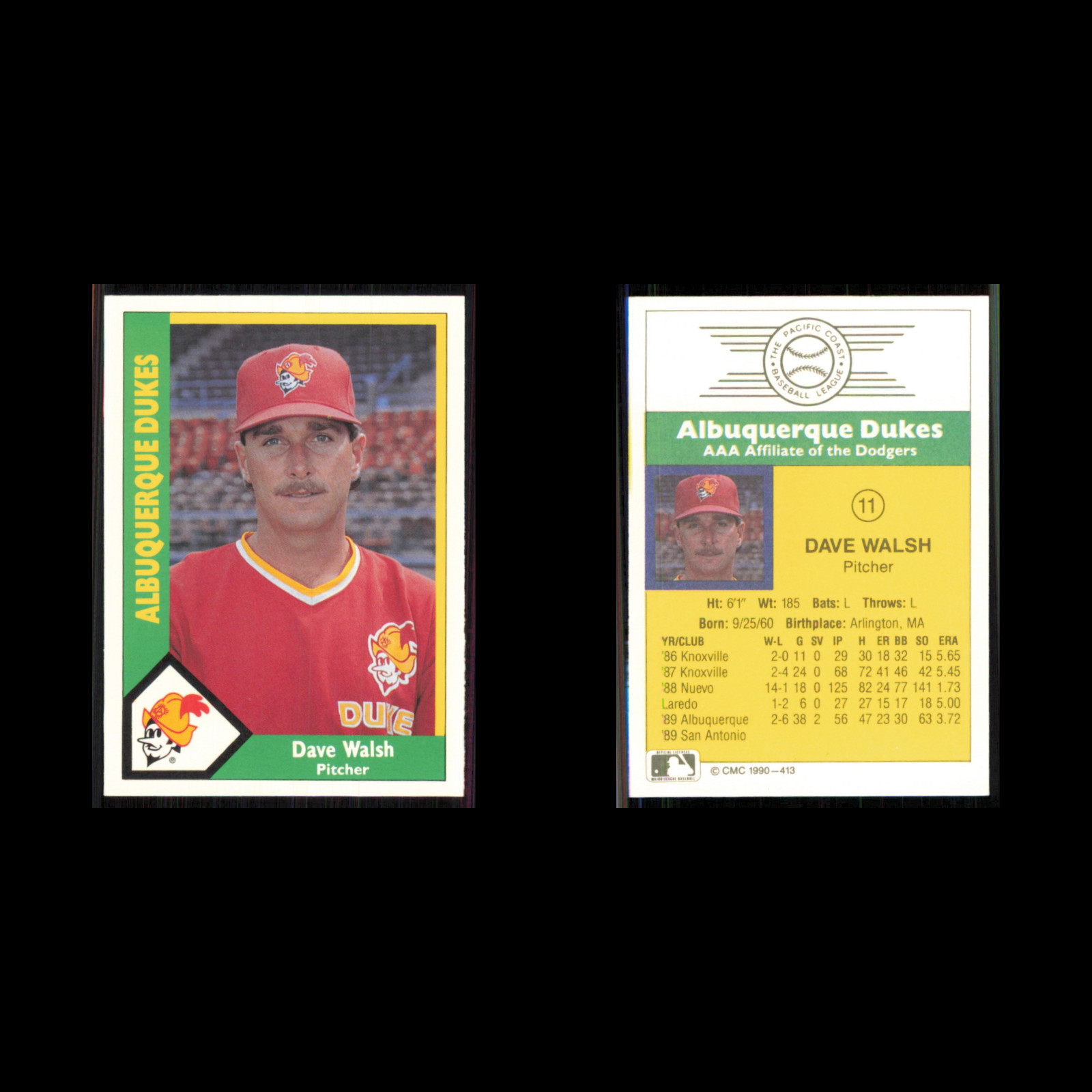 Dave Walsh #413 1990 CMC Minor League Albuquerque Dukes Baseball Card MLB NM