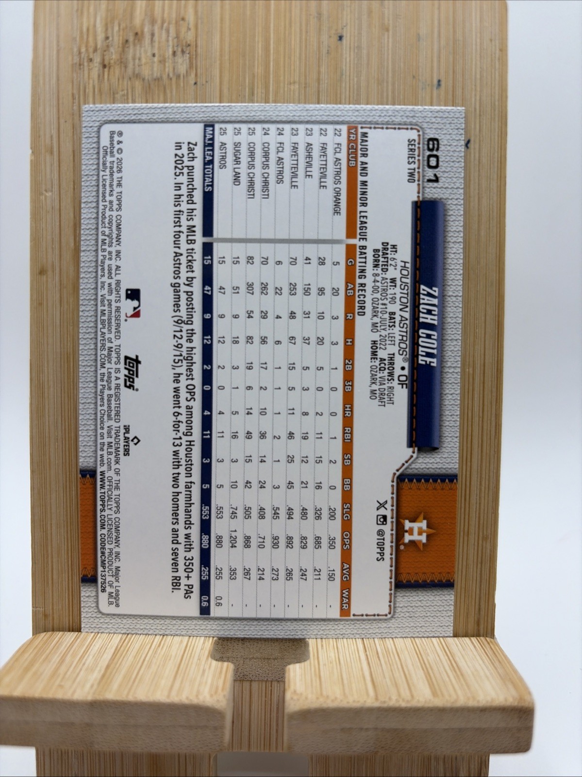 2026 Topps Series 2 Zach Cole ROOKIE Orange “SUN” Holo Foil #601 Astros RC