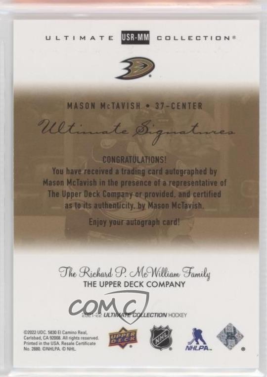 2021-22 Upper Deck Ultimate Collection Mason McTavish #USR-MM Auto RC 1m5d