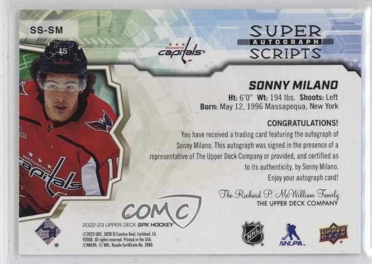 2022-23 SPx Superscripts Gold 14/25 Sonny Milano #SS-SM Auto 1sr1