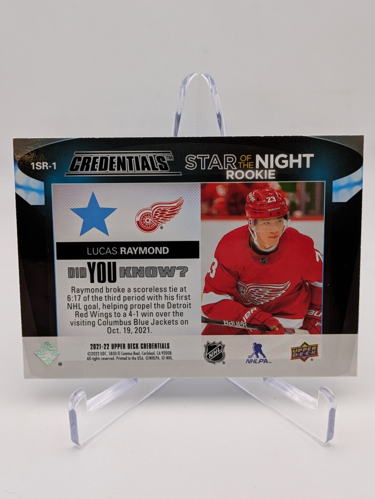 💥 2021-22 Upper Deck Credentials Lucas Raymond First Star Rookie #1SR-1