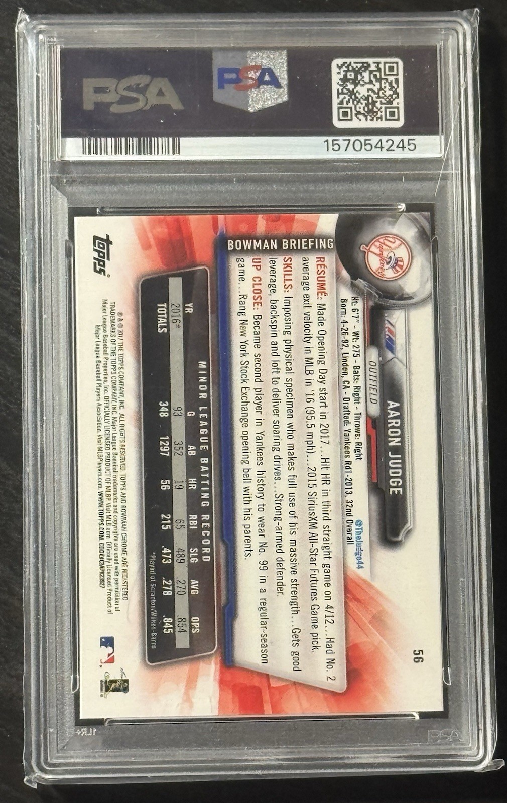 Aaron Judge 2017 Bowman Chrome Batting White Pinstripes #56 PSA 9 NY Yankees RC
