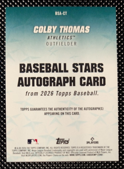 2026 Topps Series 1 – Baseball Stars Autographs Colby Thomas #BSA-CT (AU, RC)