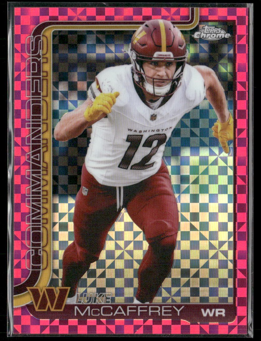 2025 Topps Chrome #298 Luke McCaffrey Hot Pink X-Fractor