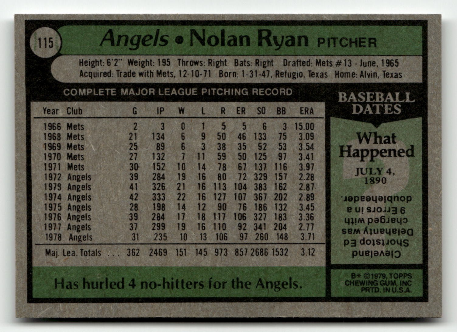 1979 Topps #115 Nolan Ryan Angels HoF (Pick Your Card)
