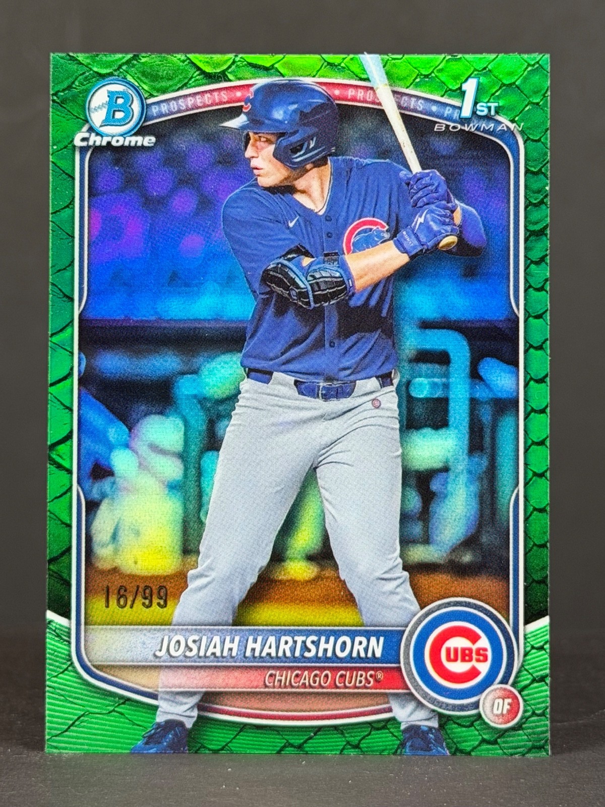 Josiah Hartshorn 2025 Bowman Draft Chrome 1st Bowman Green Reptilian /99 Cubs