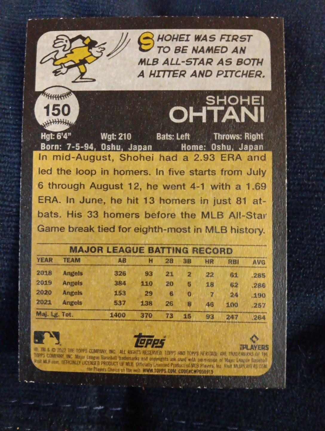 2022 Topps Heritage – Shohei Ohtani #150. Angels. EX-NRMT