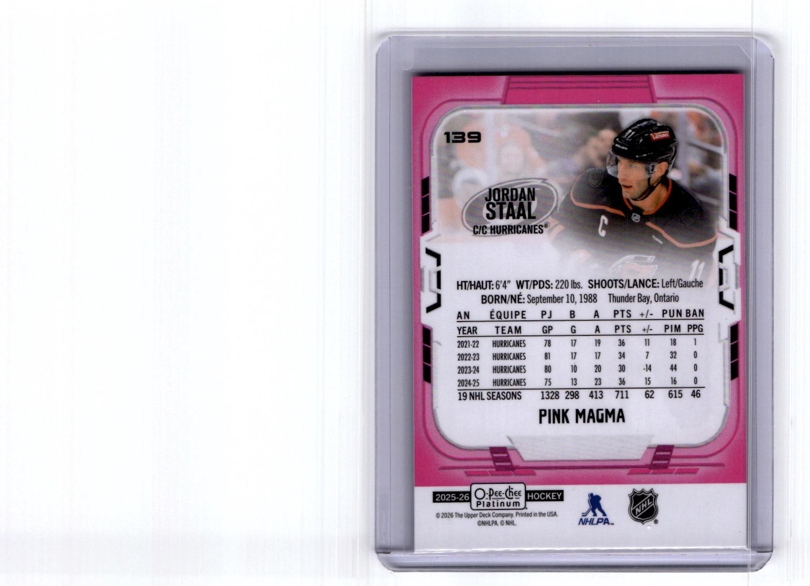 2025-26 O-Pee-Chee Platinum #139 Jordan Staal Pink Magma