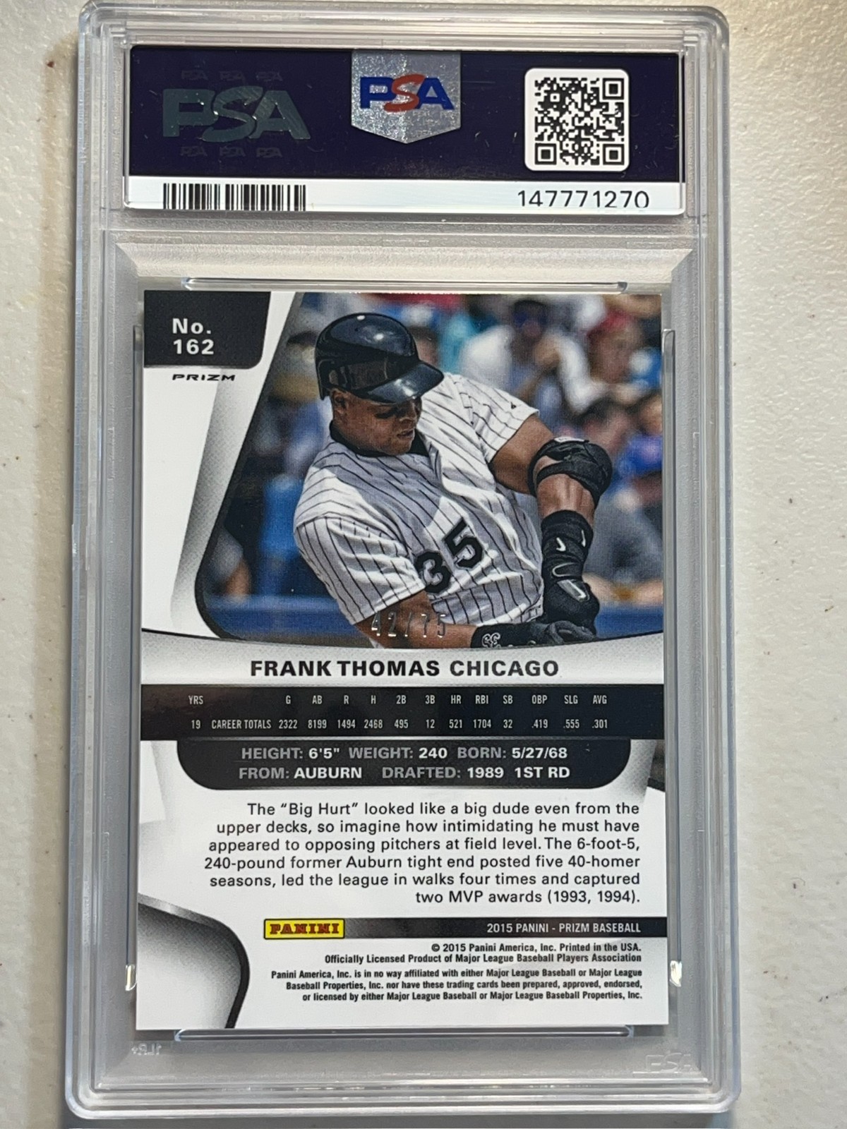 Frank Thomas PSA 10 Pop 1 2014 Panini Prizm /75 Blue Parallel #162 Gem White Sox
