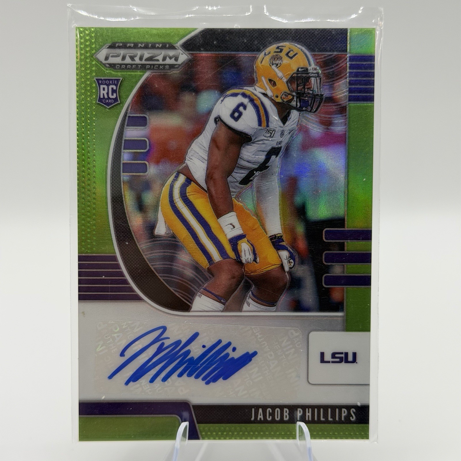 2020 Prizm Draft Picks Rookies Neon Green /125 Jacob Phillips Auto RC LSU Tigers