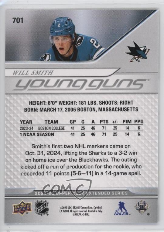 2024-25 Upper Deck Extended Series Young Guns Will Smith #701 1jk4