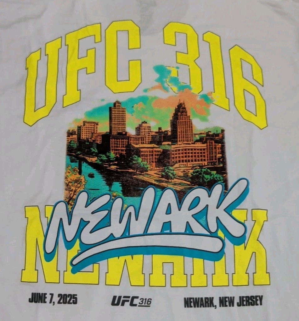 UFC 316 2025 Newark, New Jersey White T-shirt Two-Sided Print Adult Size XL