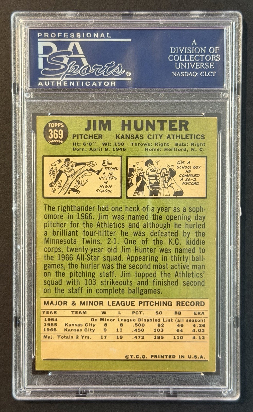 Jim Catfish Hunter 1967 Topps #369 PSA 7