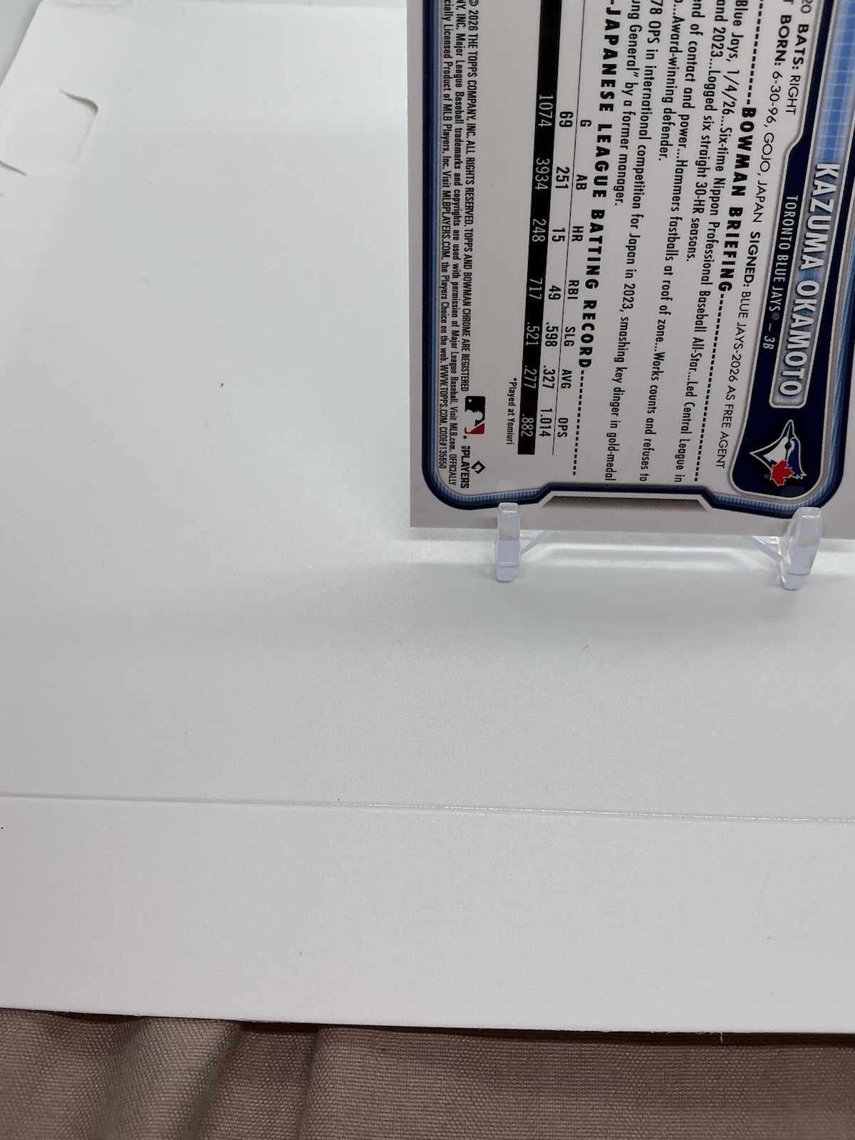 2026 Bowman Chrome Red Redemption Kazuma Okamoto RC Toronto Blue Jays #28