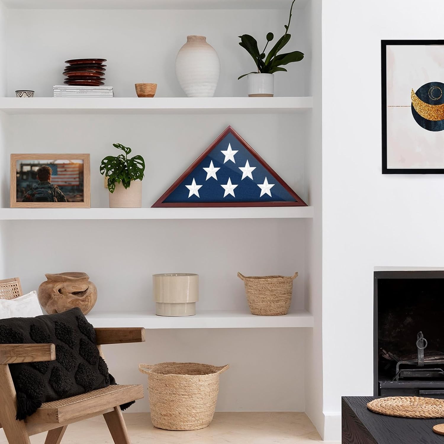 Customizable Wall-Mounted & Tabletop Flag Display Case for Military Tribute