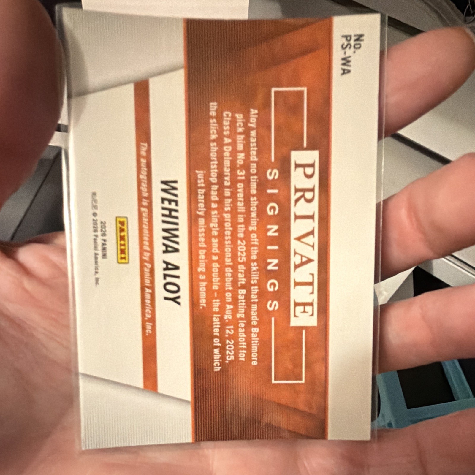 Panini 2026 Private Signings Wehiwa Aloy Baltimore Autograph Insert #PS-WA