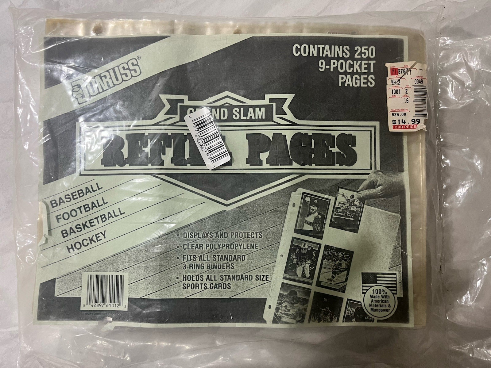 VTG Donruss Grand Slam Polypropylene 9 Pocket Sports Card Album Pages 250 Sheets