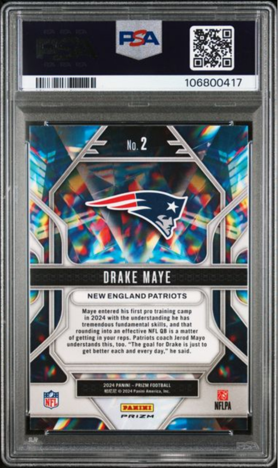 Graded 2024 Panini Prizm Drake Maye #2 Prizmatic Silver Prizm Rookie Card PSA 10
