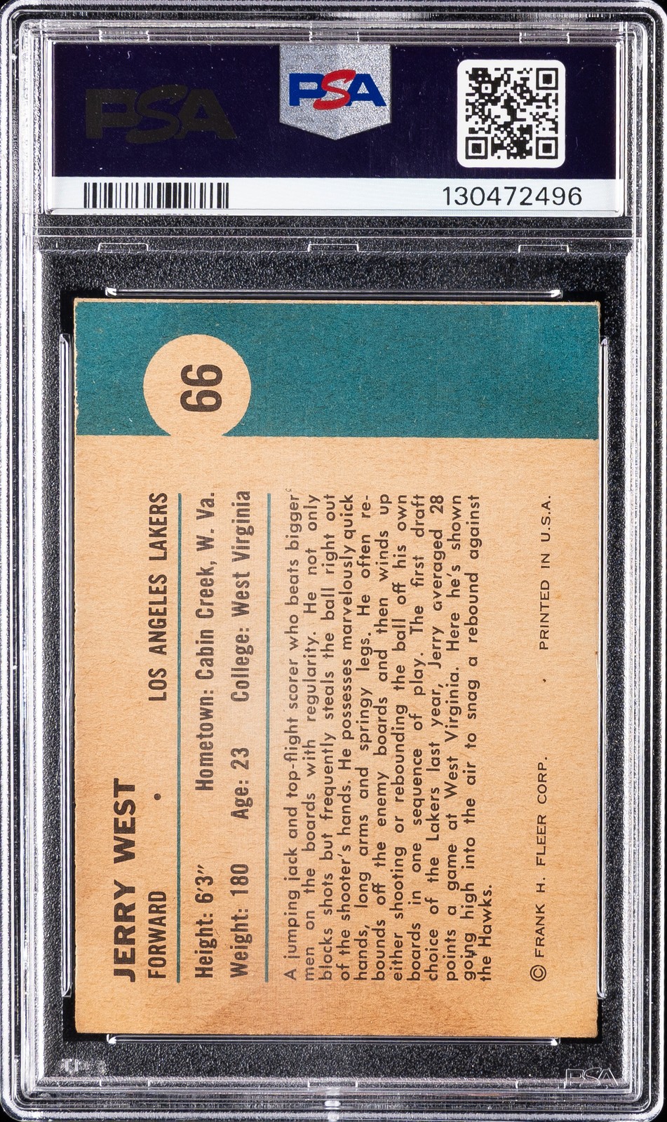 1961 FLEER IN ACTION #66 JERRY WEST PSA 5
