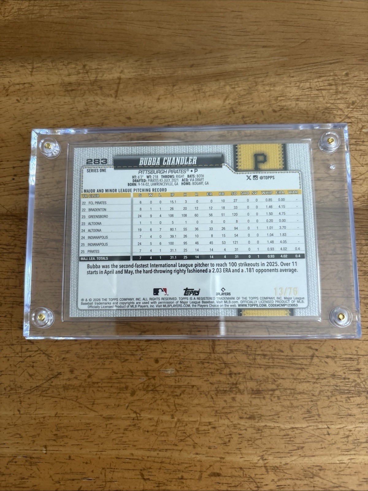 2026 Topps Series 1 Bubba Chandler Independence Day RC 06/76 #283 Pirates Rookie