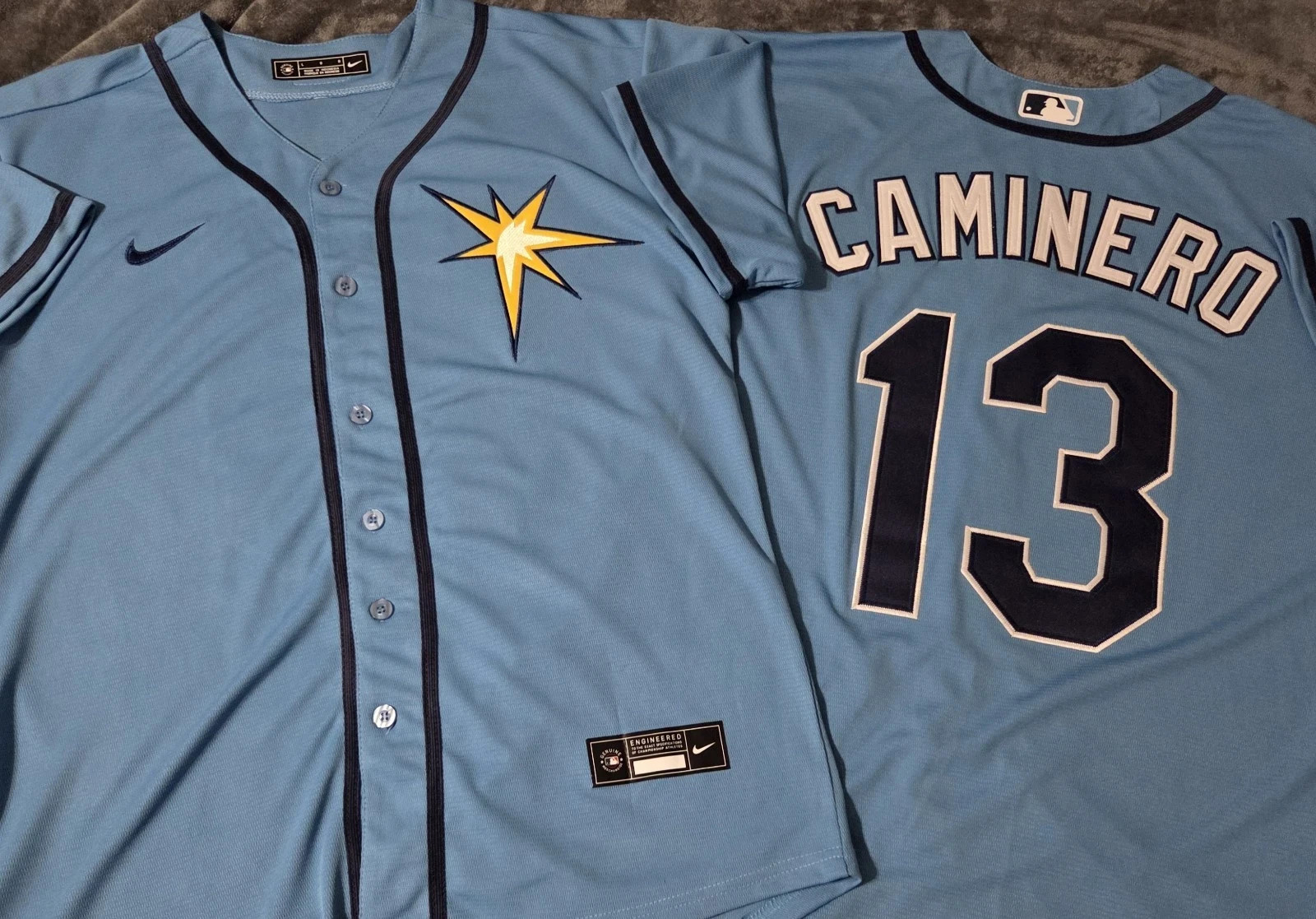 Nike Junior Caminero #13 Tampa Bay Rays Light Blue Alternate Jersey Men’s