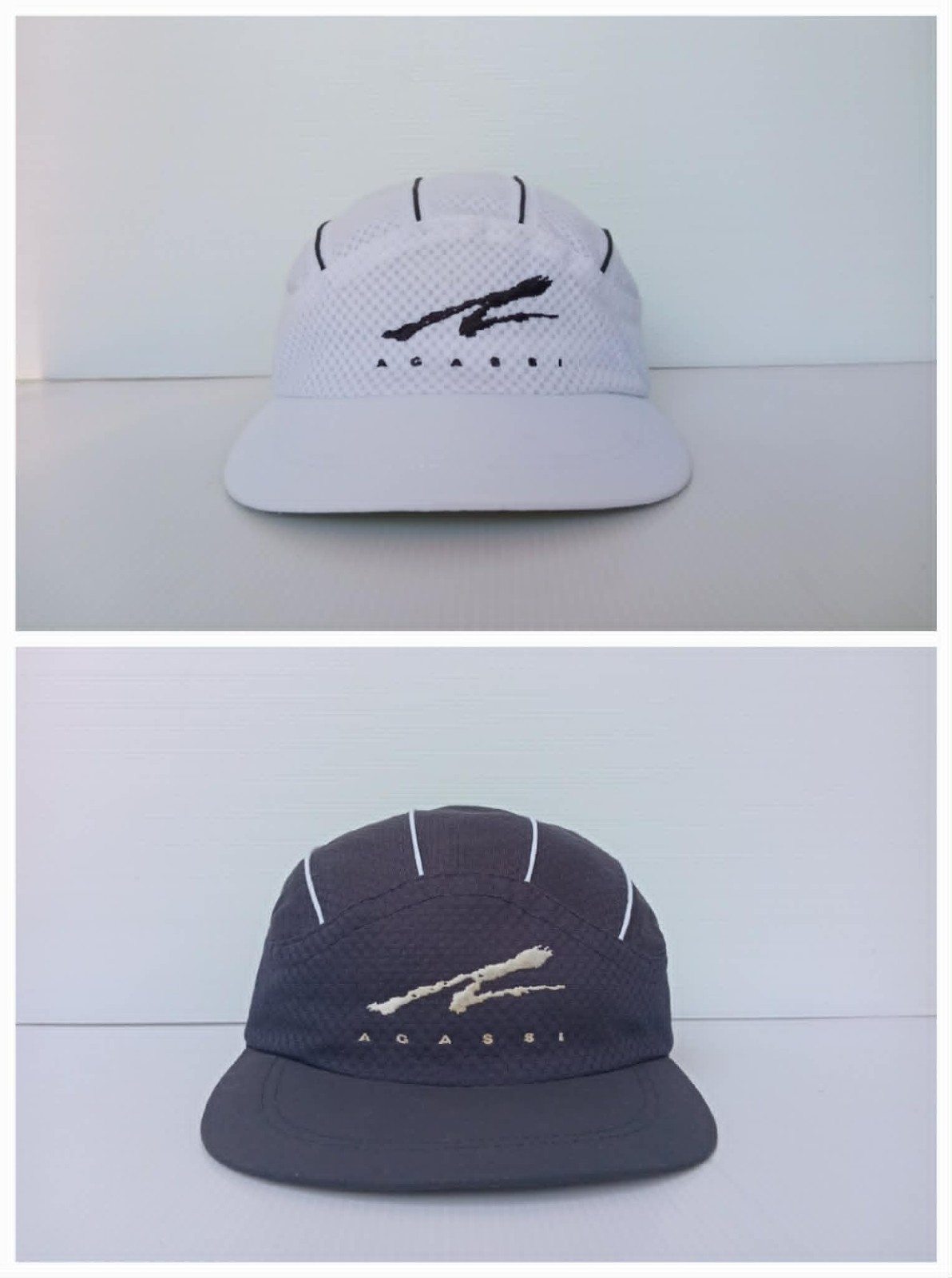 LOT 2 Pcs Vintage Andre Agassi Nike Cap Hat White – Black Mesh Tennis Swoosh