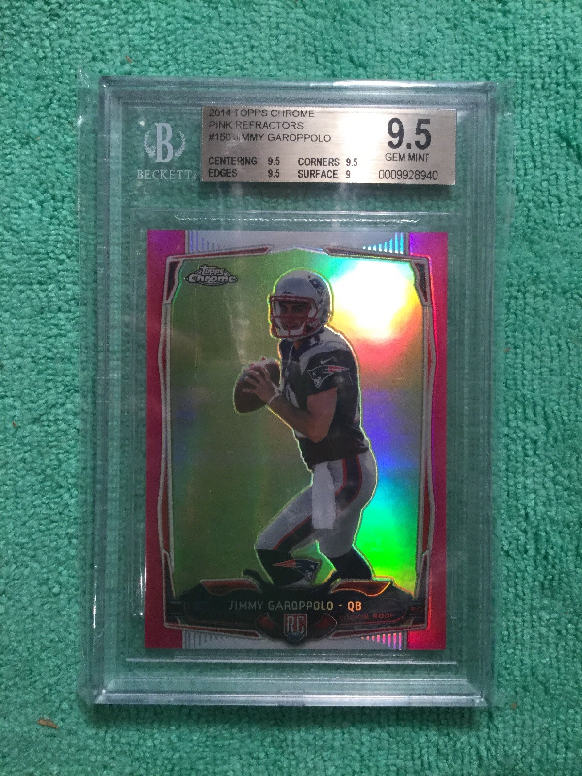 2014 TOPPS CROME FOOTBALL. PINK REFRACTOR JIMMY GAROPPOLO BGS 9.5 GEM /399