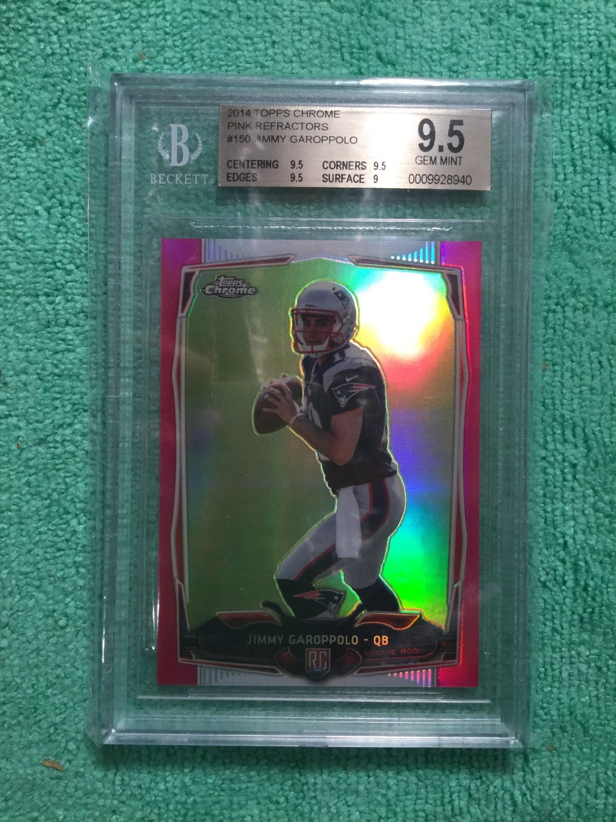 2014 TOPPS CROME FOOTBALL. PINK REFRACTOR JIMMY GAROPPOLO BGS 9.5 GEM /399