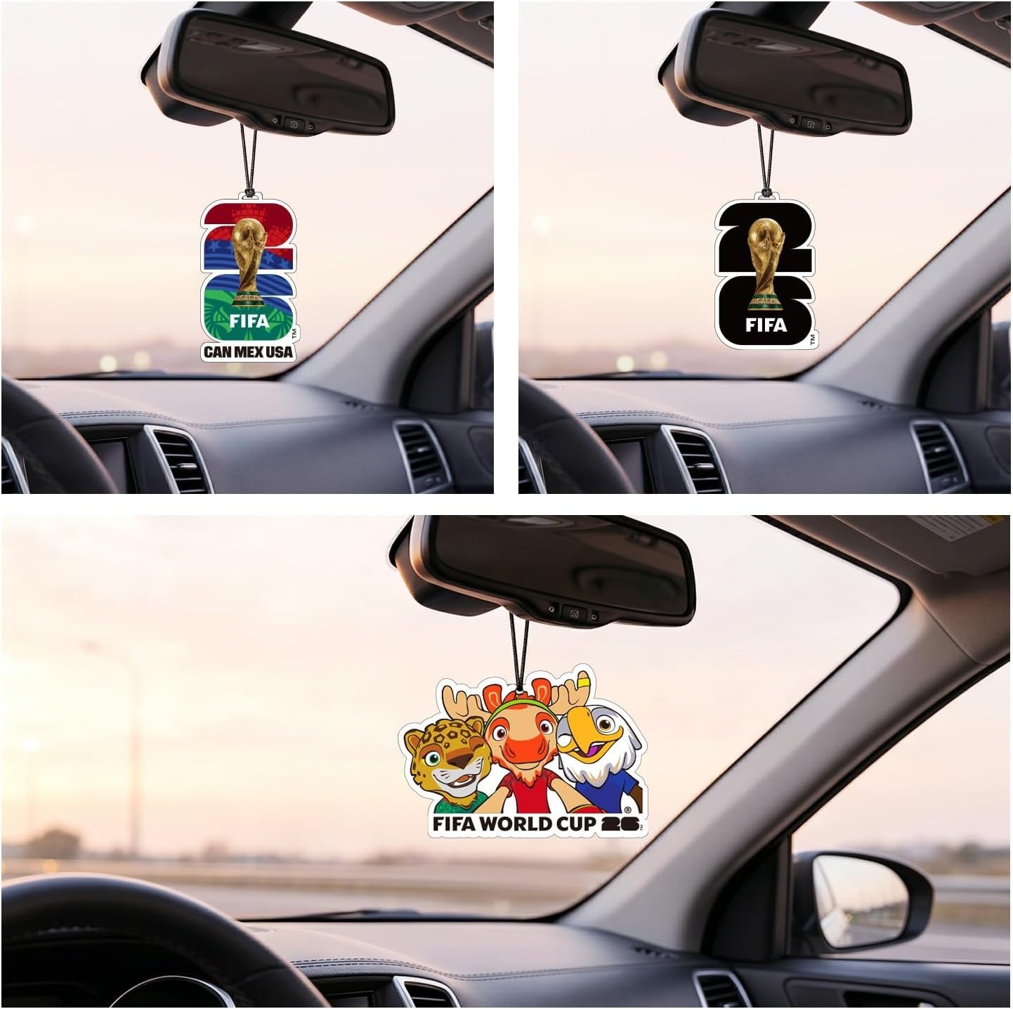 FIFA World Cup 2026 Official 3 Pack Car Air Freshener with Mascot Design.