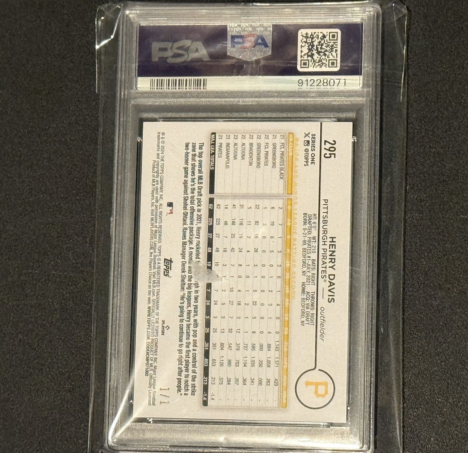 2024 TOPPS PLATINUM 1/1 #295 HENRY DAVIS 1/1 PSA 9