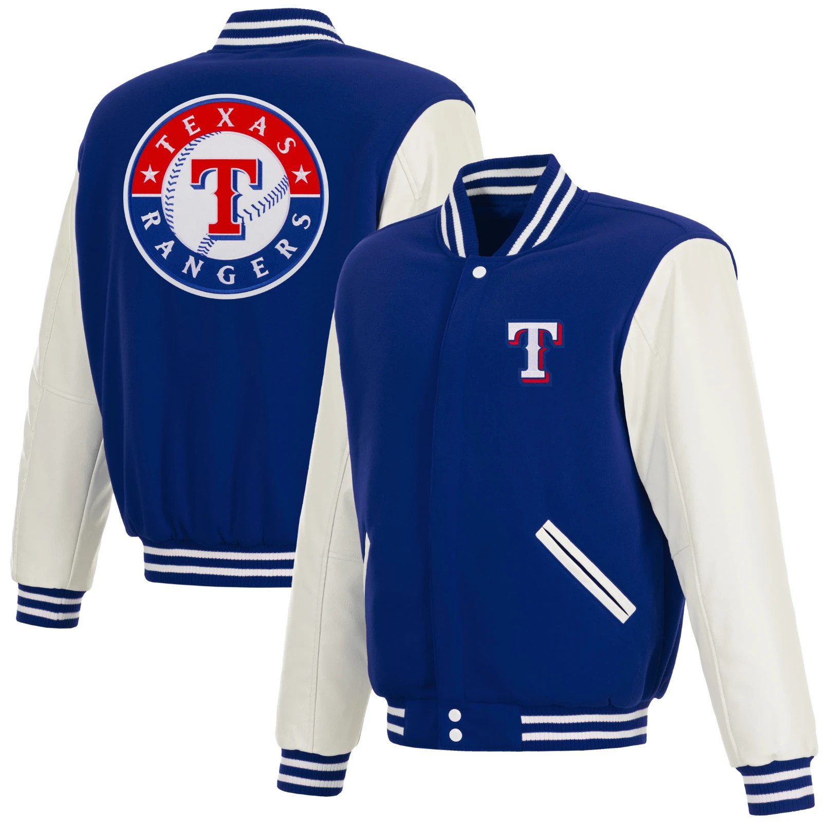 JH Design Texas Rangers Reversible Fleece Knit Collar Full Snap Coat