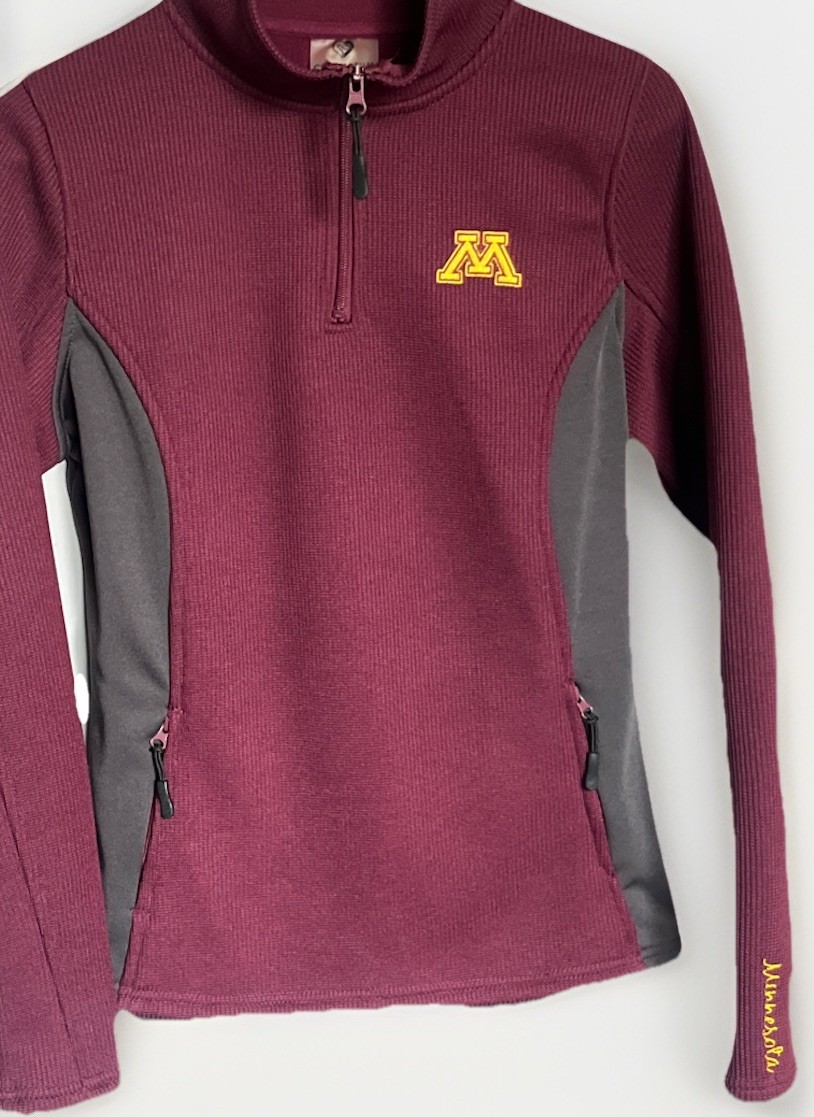 Minnesota Golden Gophers Women’s M 1/4 Zip Waffle Knit Pullover Logo Maroon