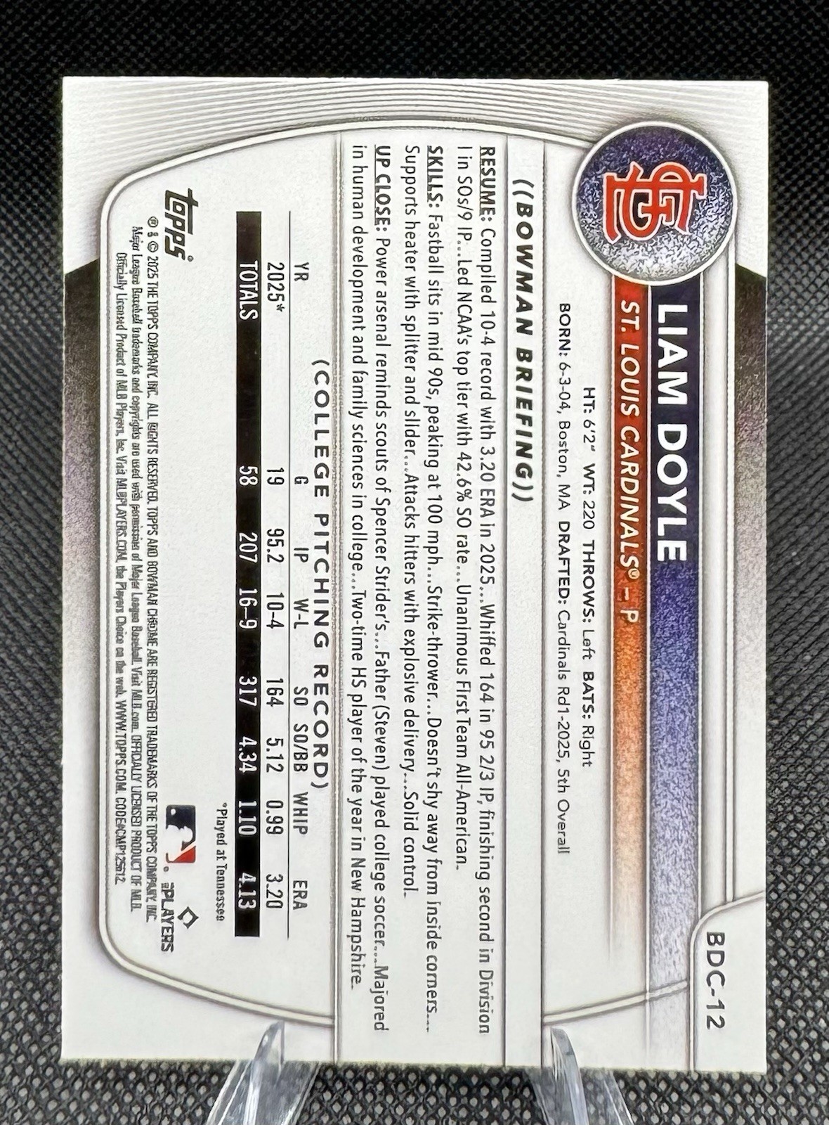 LIAM DOYLE (AU,/250) 2025 Bowman Draft Chrome 1st Bowman Purple Refr. Auto +Base
