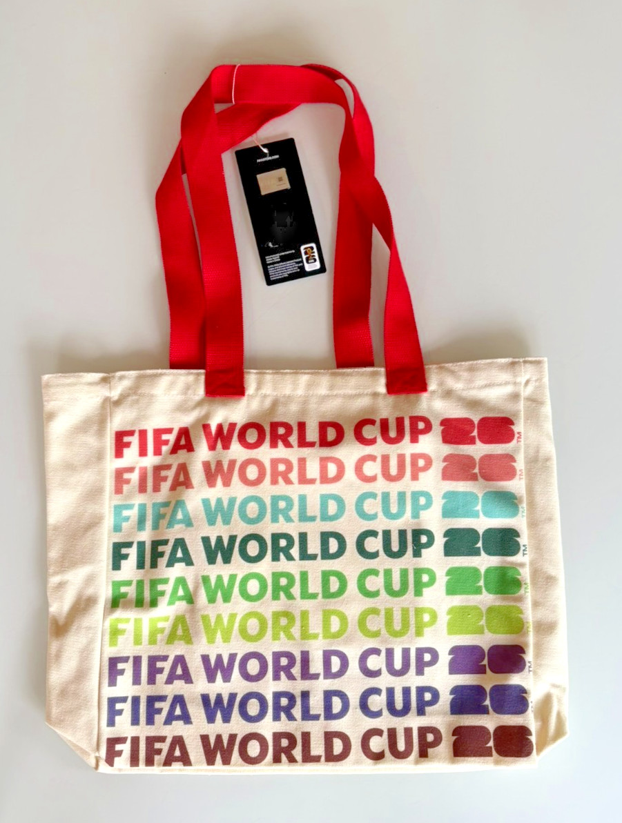 Official FIFA World Cup 2026 canvas Tote Bag Multicolor Logo Red Handles New