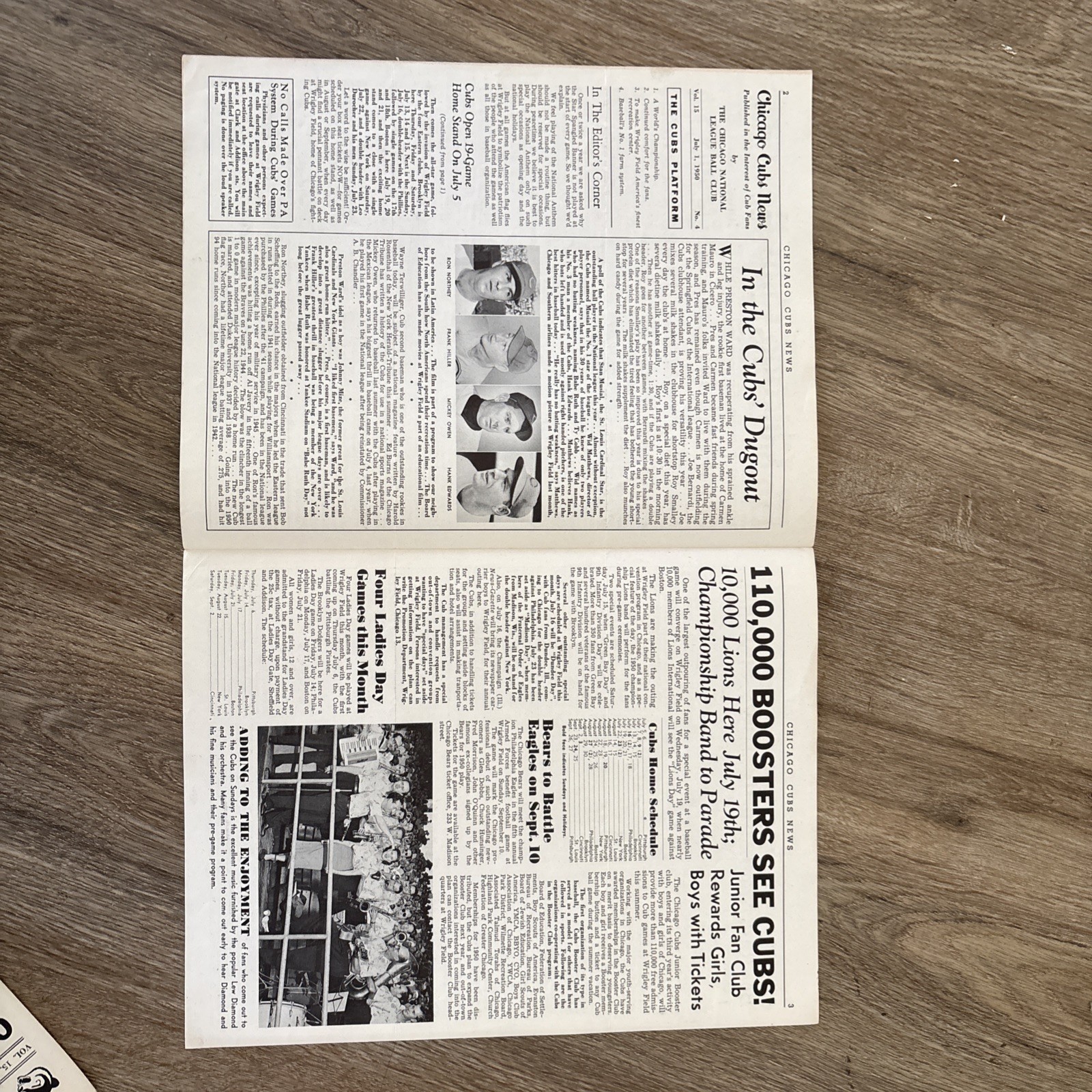 4 Issues 1950 Chicago Cubs News – Vintage 1950 Newsletters – Pre-Vineline