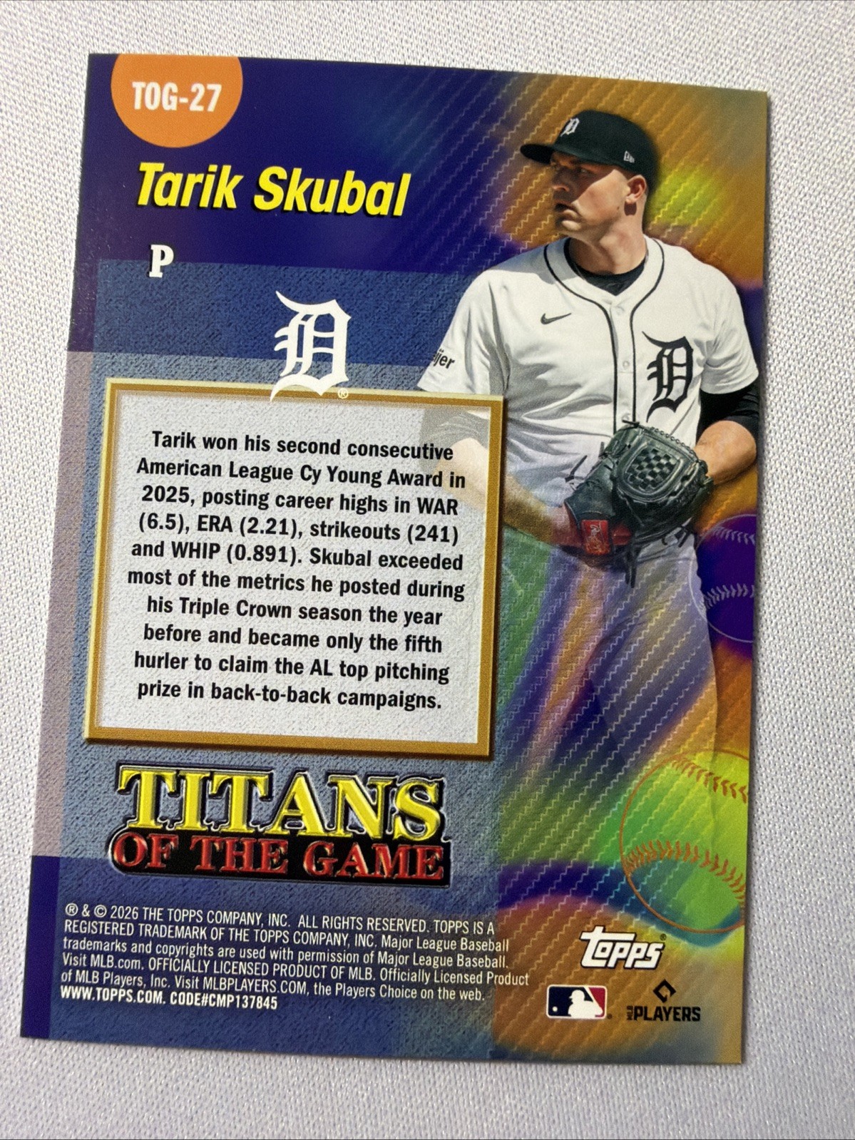 2026 Topps Series 2 Titans of the Game – Tarik Skubal – Tigers – #TOG-27