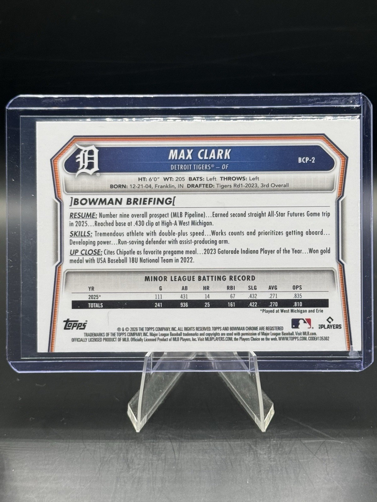 2026 Bowman Chrome Prospect Max Clark BCP-2 Green Grass Refractor /99