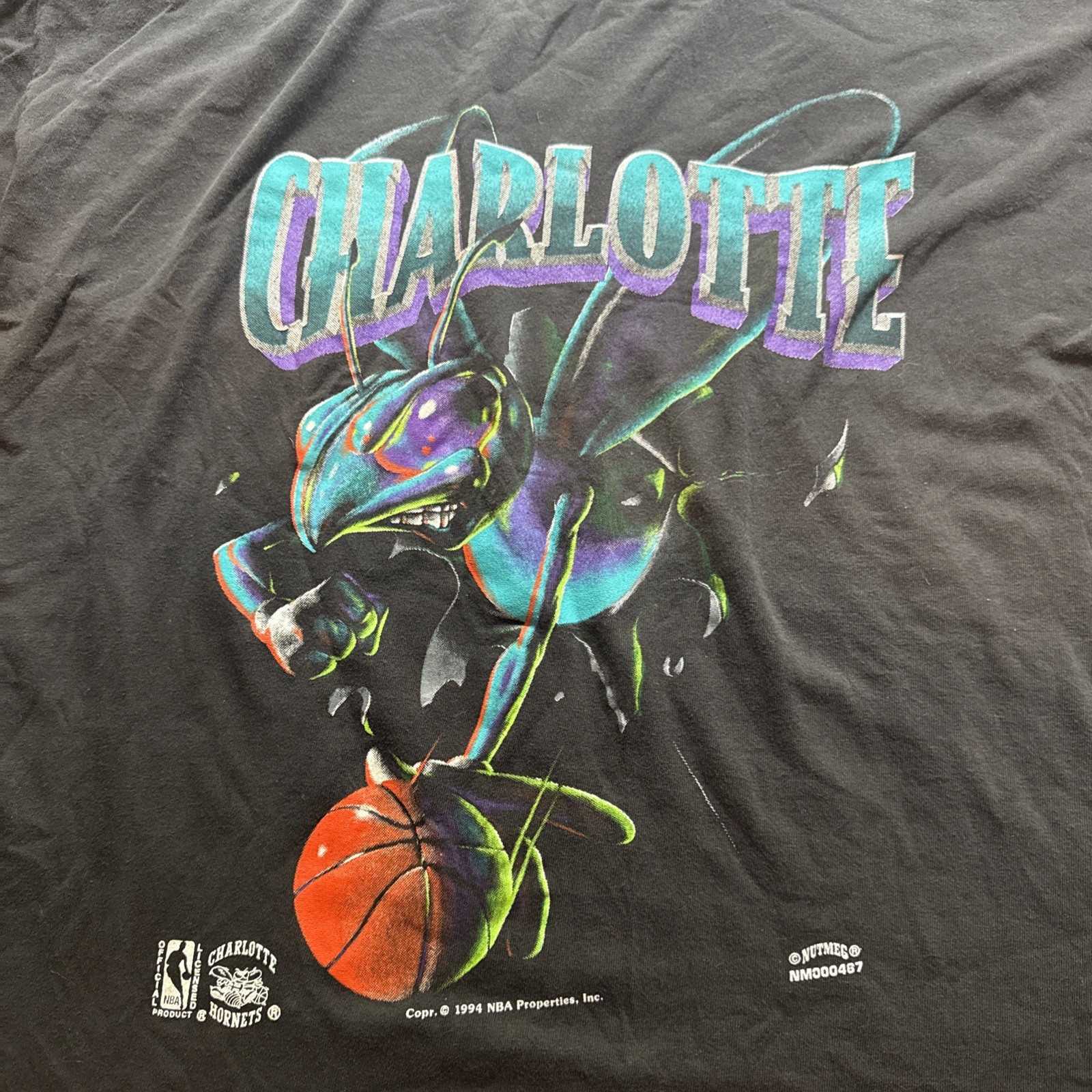 Vintage Nutmeg 1994 Charlotte Hornets Double sided T Shirt AOP Mascot Breakthru