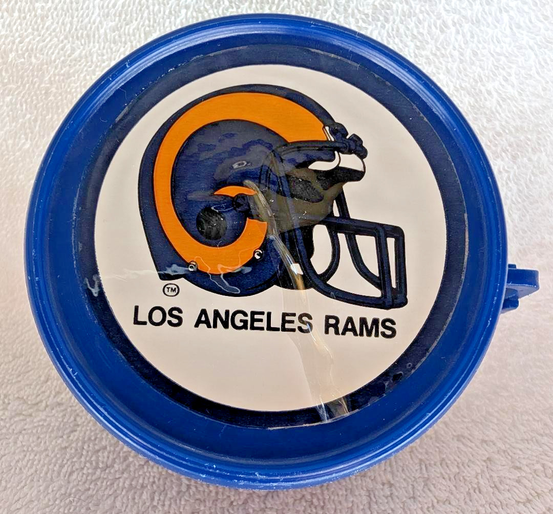 Vintage 1980’s Los Angeles Rams NFL Football Plastic Thermos w Lid and Cap Used