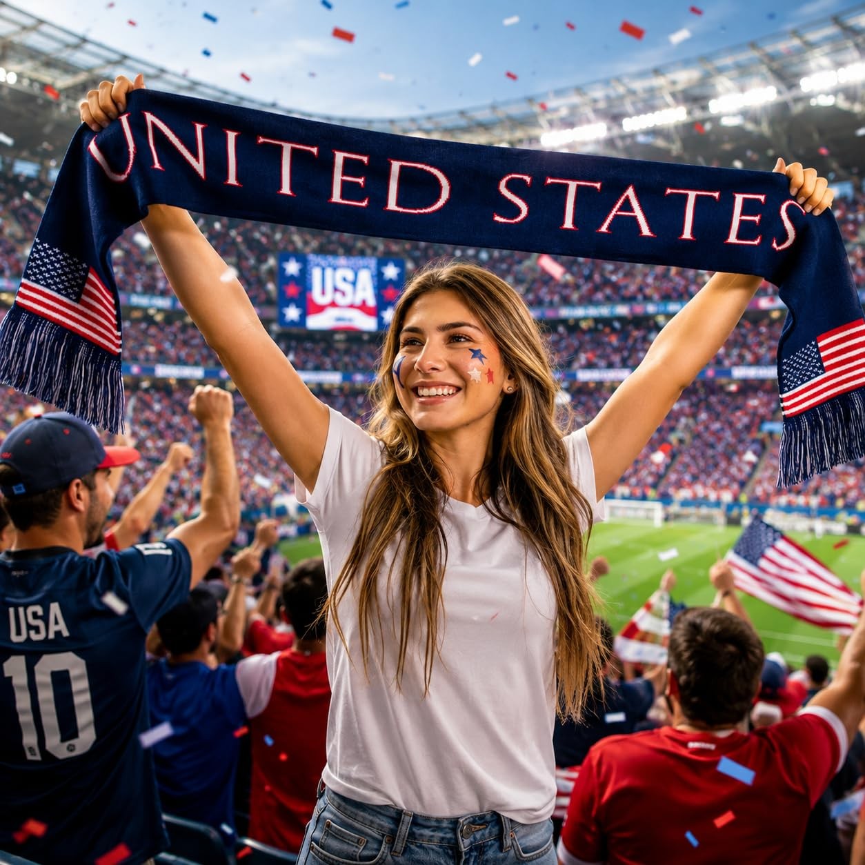American Scarves Premium USA Soccer Team 59 inches x 6 inches, Multicolor