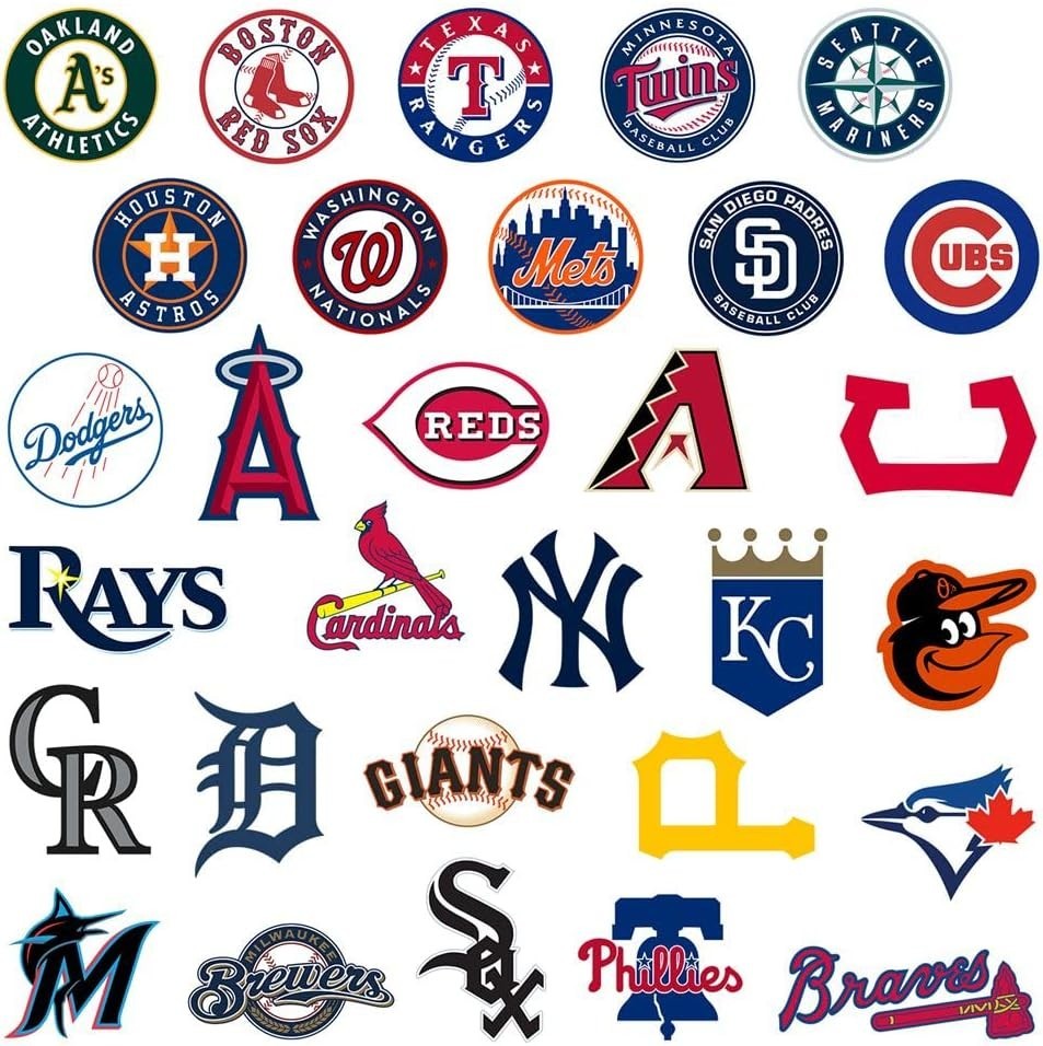 100 Pcs Sports Stickers,Baseball Team Logo Multicolored
