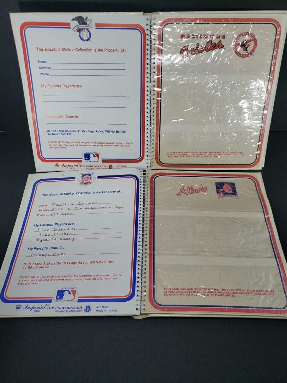 American & National League Baseball Sticker Albums MLB Vintage 1983 Imperial Toy