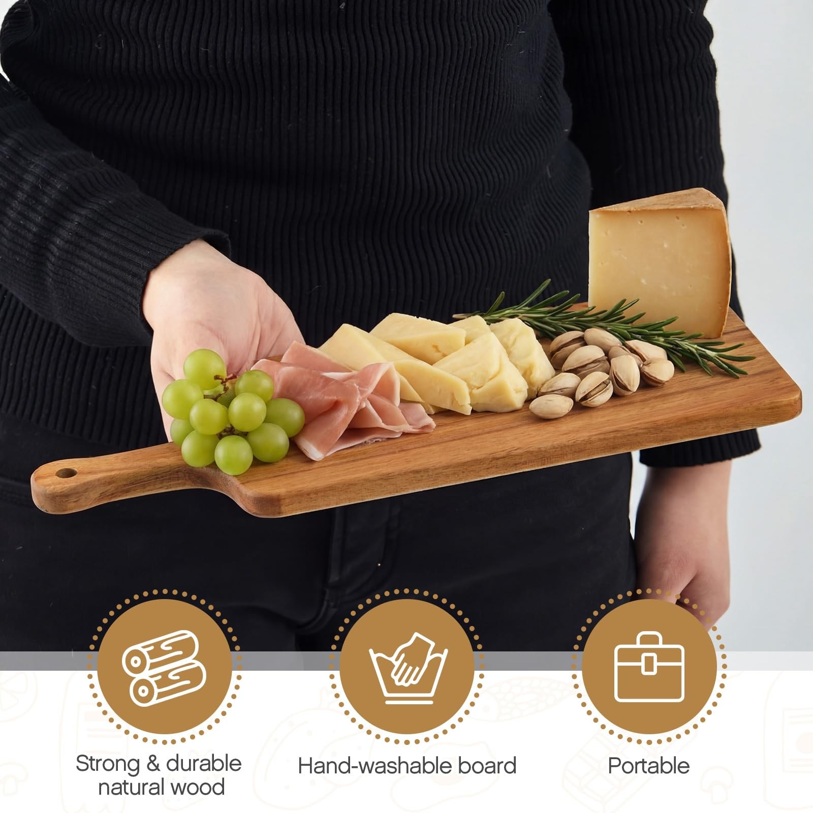 Ziliny 6 Cheese Board: 12.6 × 4.02 × 0.39 inches/ 32 x 10.2, Acacia Color