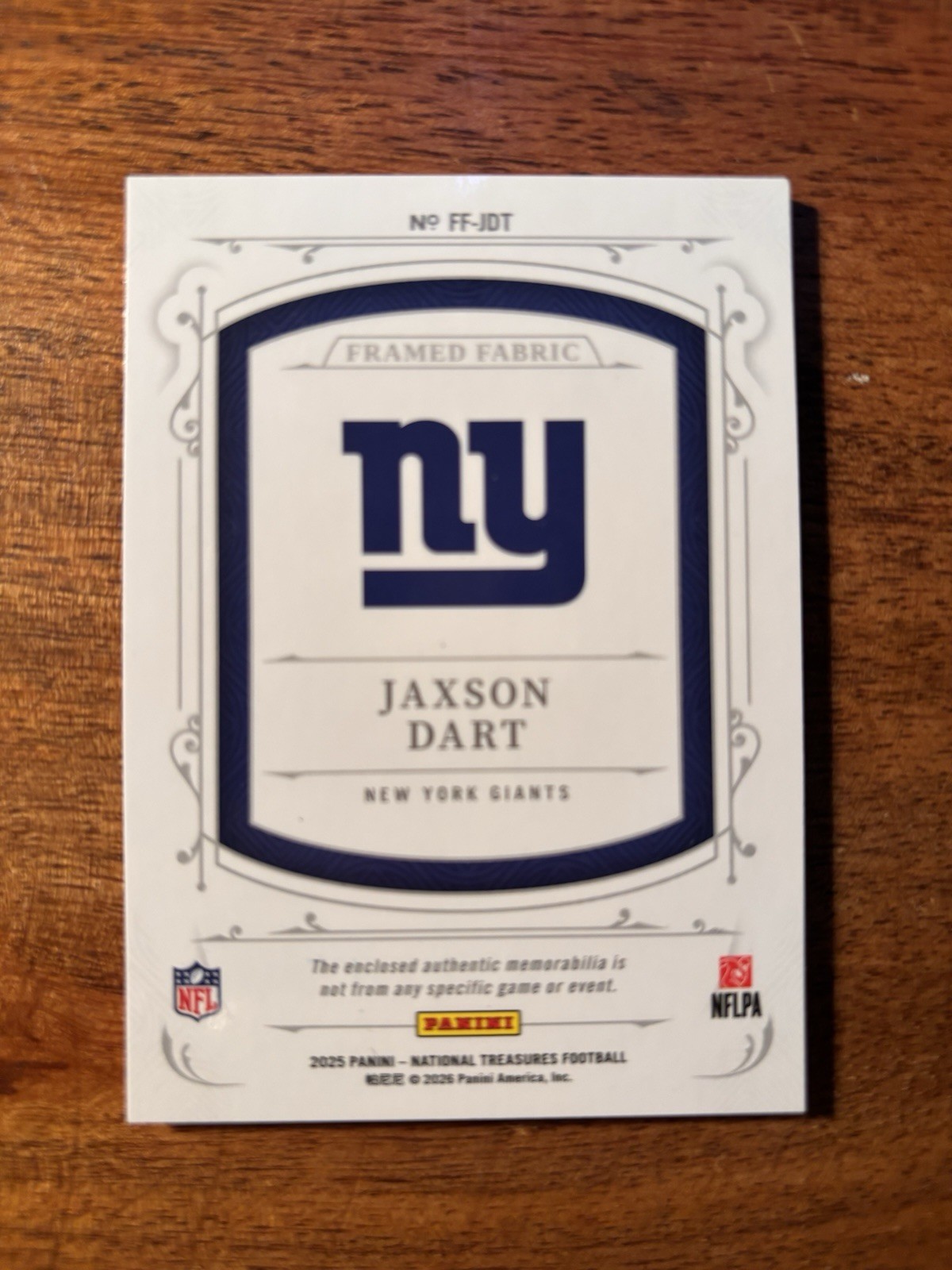 2025 Panini National Treasures #FF-JDT Framed Fabric Jaxson Dart /49 NY GIANTS