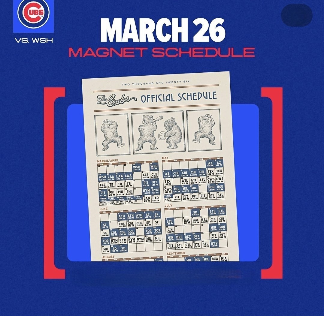 Never Used Chicago Cubs Wrigley Field Official 2026 Season Schedule Magnet ⚾️⚾