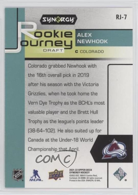 2021-22 Upper Deck Synergy Rookie Journey Draft Gold 54/249 Alex Newhook RC 14sr